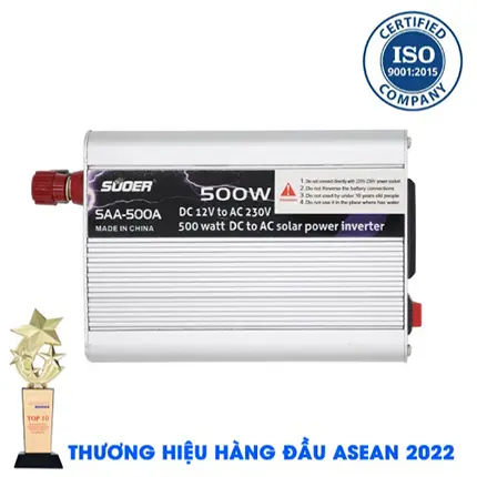 Inverter Suoer SAA-500A 500W [Chính Hãng] Bộ Kích Điện 12V Lên 220V - Máy Kích Điện Sin Mô Phỏng