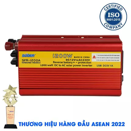 Inverter Suoer SFR-1200A [Chính Hãng] Bộ Kích Điện Đổi Điện 1200W 12V Lên 220V - Máy Kích Điện Chống Ngược Cực Sin Mô Phỏng [Chính Hãng]