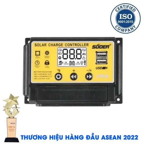 SUOER ST-S1220 20A Bộ Điều Khiển Sạc Pin Năng Lượng Mặt Trời Solar Controller 12V/24V PWM Có USB [Chính Hãng]