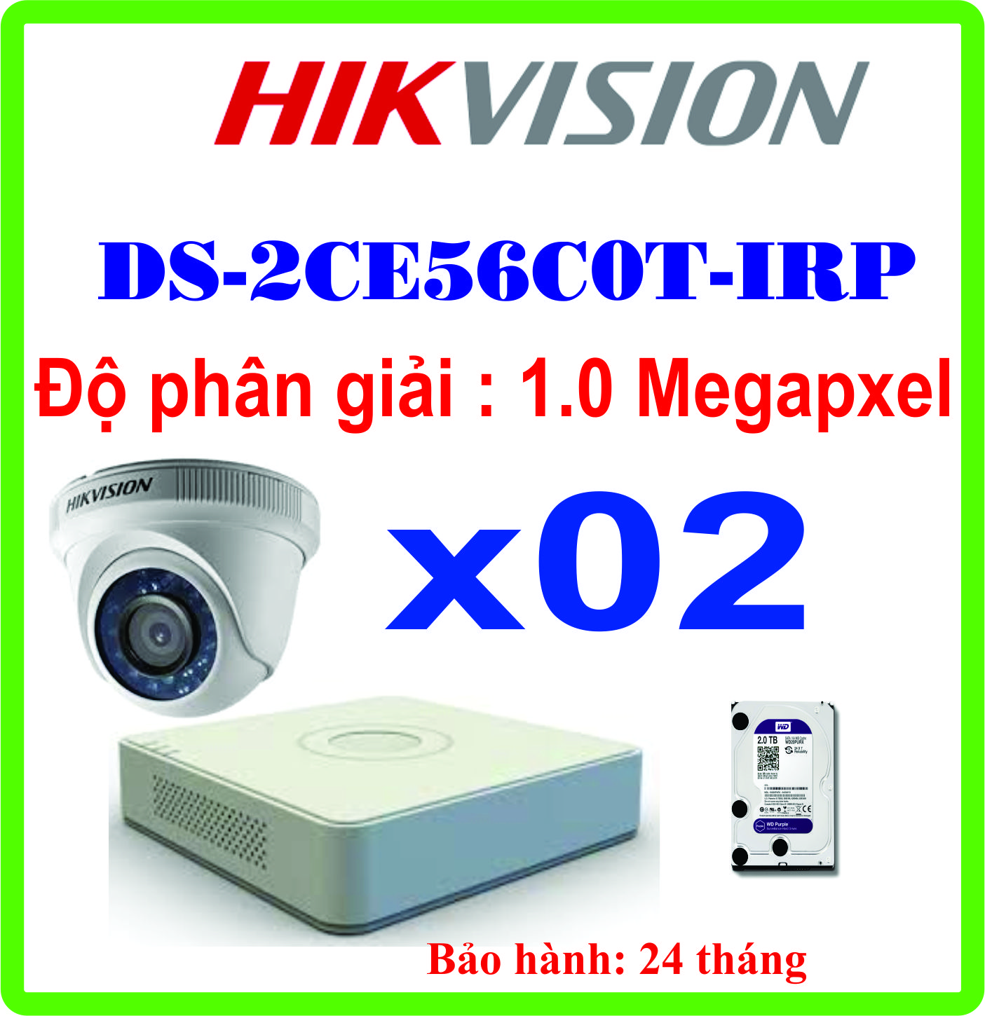 TRỌN BỘ 02 CAMERA HIKVISION DS-2CE56C0T-IRP Giá Rẻ