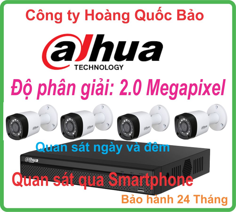 TRỌN BỘ 04 CAMERA DAHUA 2.0 Megapixel