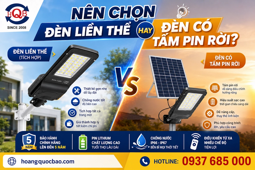 Nên chọn đèn năng lượng mặt trời liền thể hay tấm pin rời?