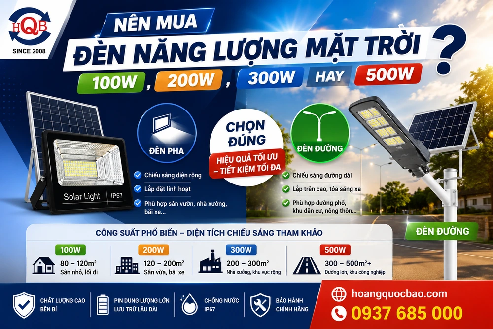 Nên mua đèn năng lượng mặt trời 100W, 200W, 300W hay 500W?