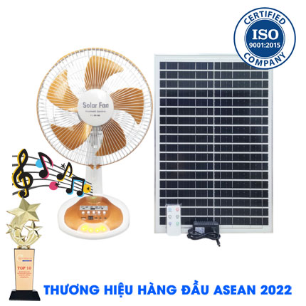 Quạt 12V năng lượng mặt trời Solar Fan KungFu Bluetooth phát nhạc có remote 25W